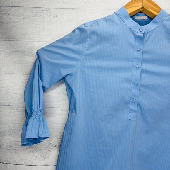 Chico’s No-Iron Chic Stretch Button Blouse Blue Stripe Ruffle Cuff Size 2 (12/L) - Picture 4 of 13